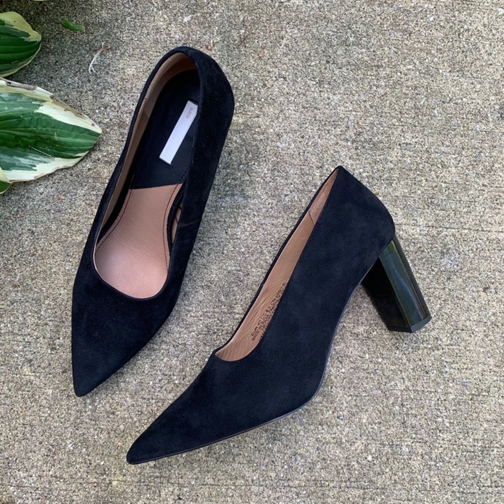 H&M | Black Suede Block-Heeled Pumps